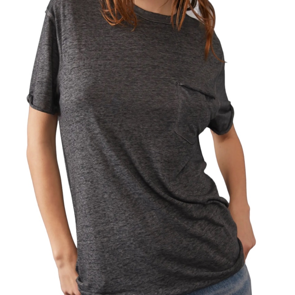 Free People Velle Tee Black Relaxed Fit Pocket Front Tee Shirt Woman’s Small